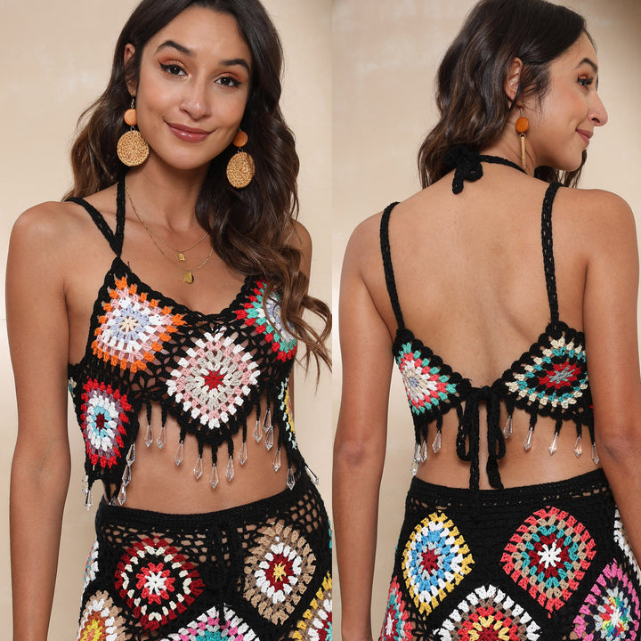Crochet bralette for women handmade with bead details Lune London