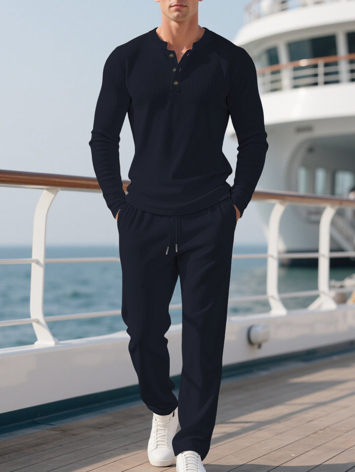 Men's Comfortable Long Sleeve Hoodie with Trendy Button Placket and Elastic Hem Finish Lune London