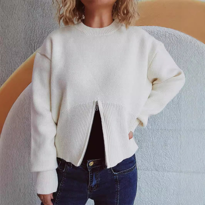 Pull femme mode avec fermeture éclair texturée et coupe décontractée Chic & Stil