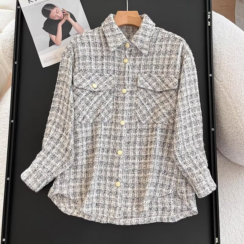 Veste chemise décontractée pour femmes avec motif à carreaux texturé Chic & Stil
