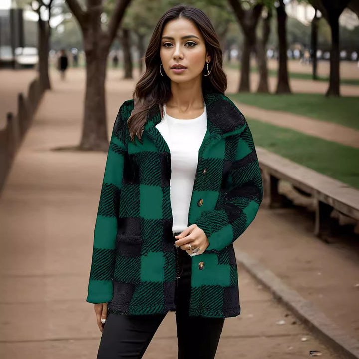 Ladies Kawaii Clothing Checkered Jacket with Snap Closure and Side Pockets Lune London