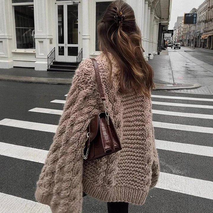 Oversized chunky knit sweater for women with an artistic braided pattern Lune London