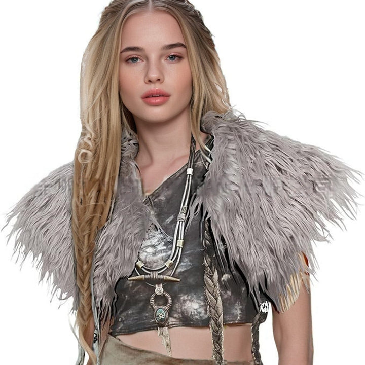 Ladies elegant faux fur collar with artistic embellishments Lune London