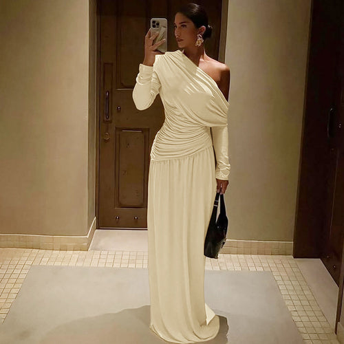 Elegant asymmetrical wrap maxi dress for women Lune London