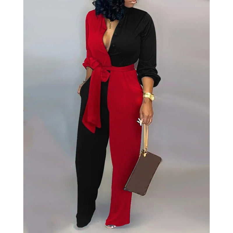 Women's Denim Jumpsuit with Fashionable Patchwork Design and Practical Pockets Lune London