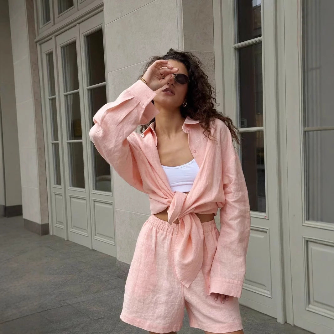 Casual linen blouse and shorts set Lune London for women