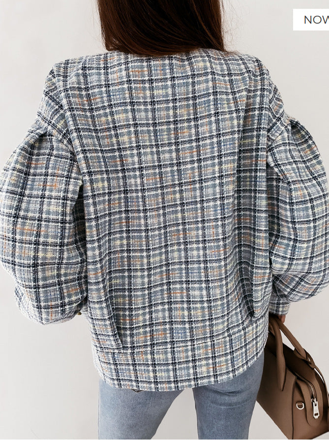 Trend plaid jacket for ladies with single button closure Lune London