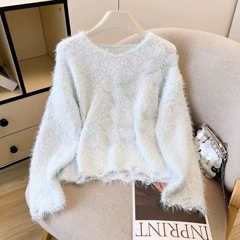 Pull côtelé pour femmes avec appliqués floraux Chic & Stil