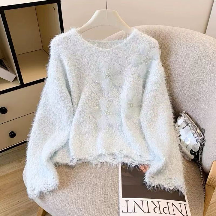 Pull côtelé pour femmes avec appliqués floraux Chic & Stil