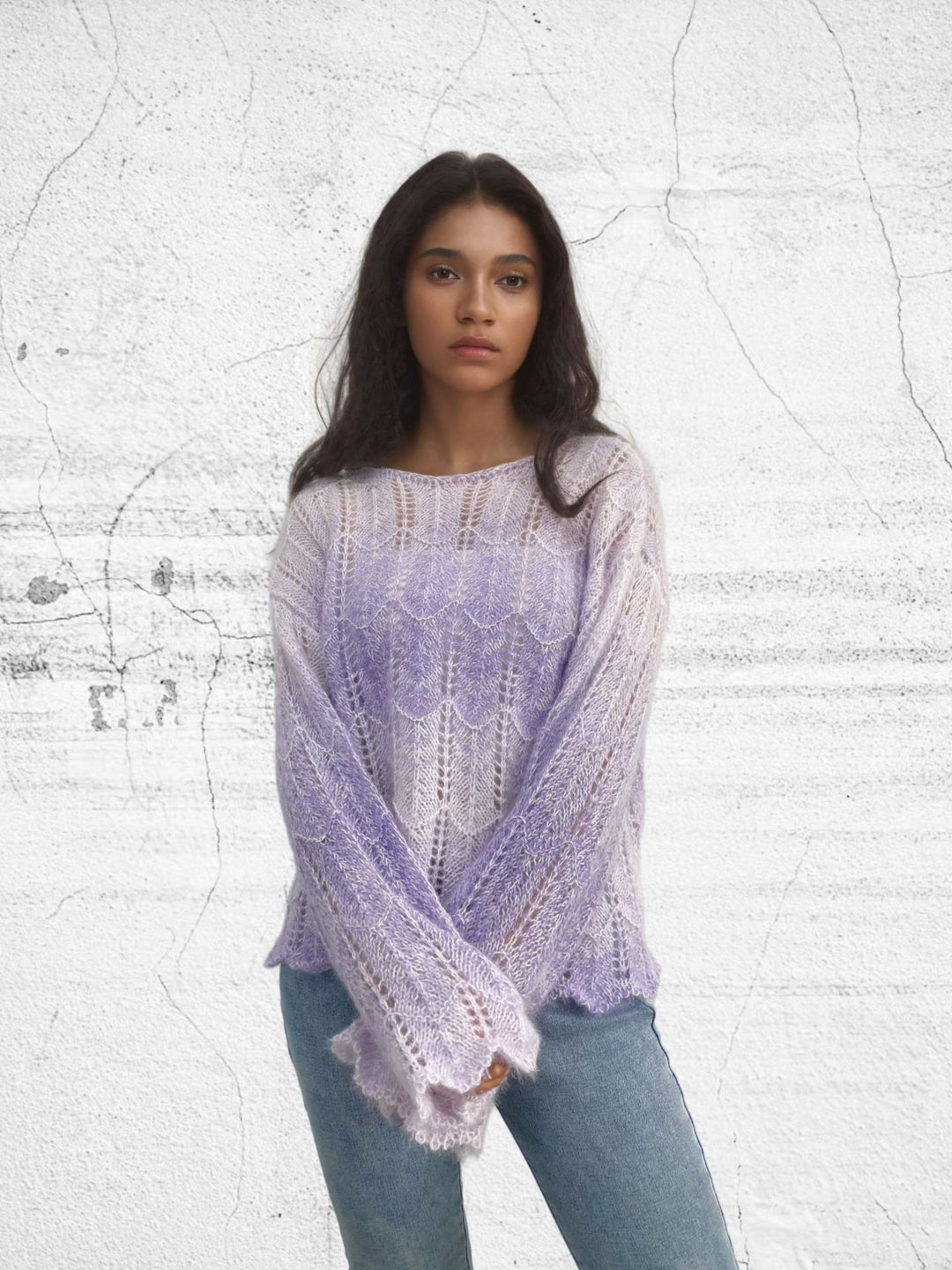 Ladies Long Knit Sweater in High Quality with a Pretty Diamond Pattern Lune London