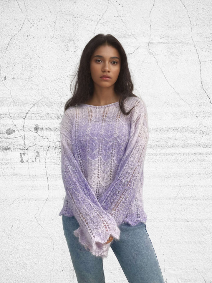 Ladies Long Knit Sweater in High Quality with a Pretty Diamond Pattern Lune London
