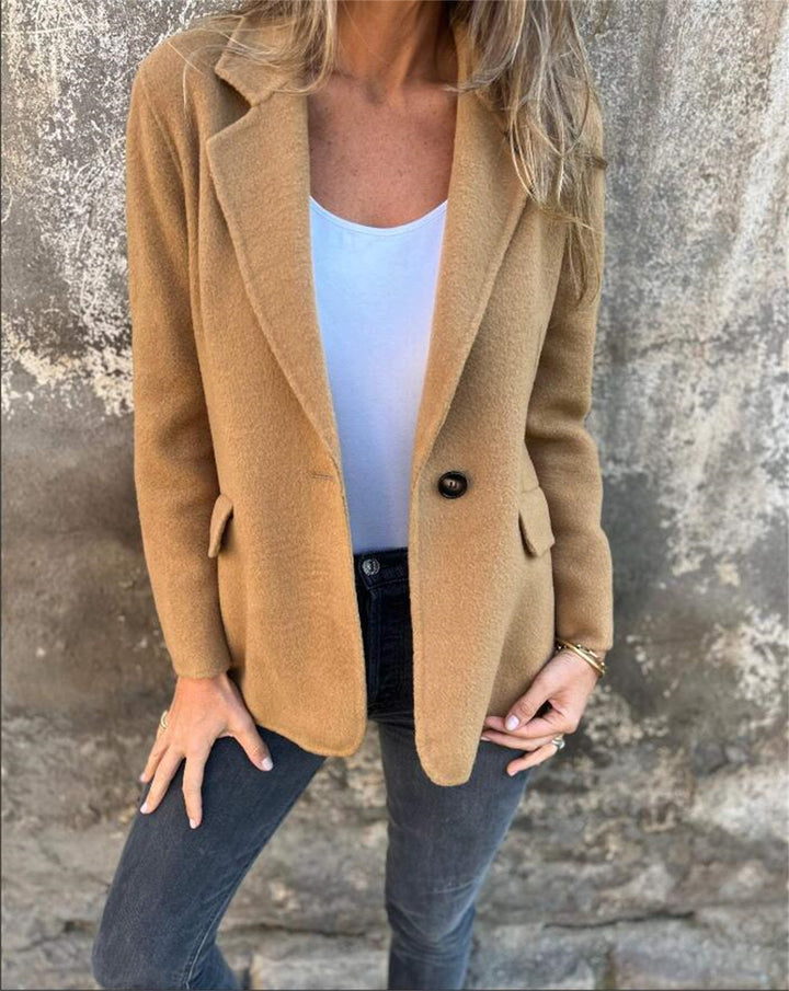 Ladies Elegant Blazer in Warm Fleece Fabric with Practical Pockets Lune London