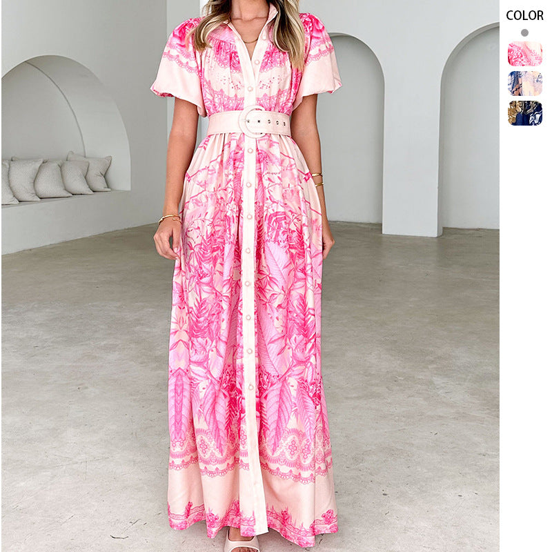 Chic & Stil Women's maxi dress with floral pattern and waistband