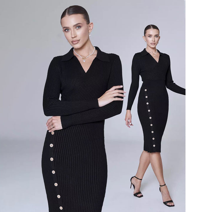 Knit dress for women with feminine button placket Lune London