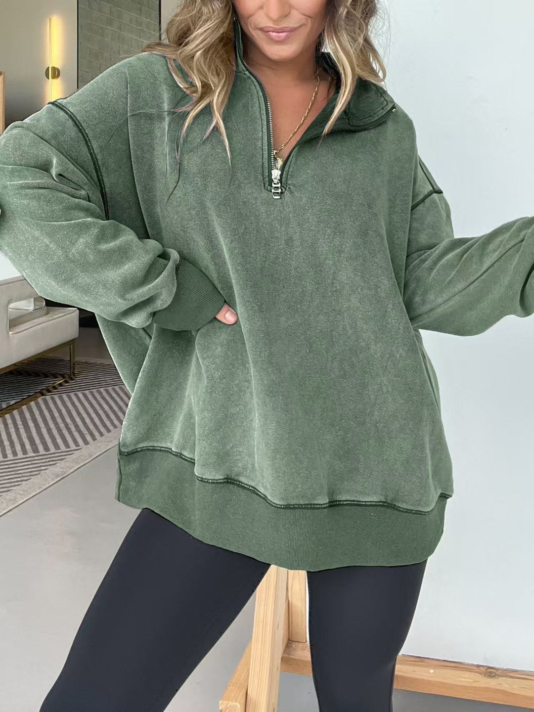Ladies Comfortable Fleece Pullover with Half-Zip Lune London