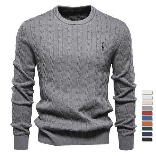 Men's Knitted Sweater with Cable Pattern and Round Neck Lune London
