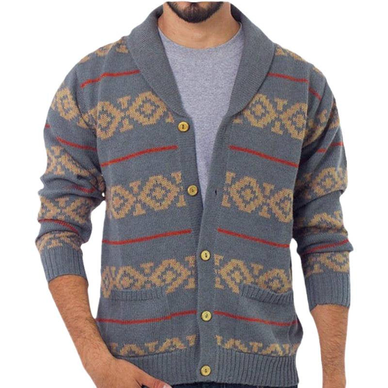Men's knitted jacket with a modern geometric pattern and practical pockets Lune London
