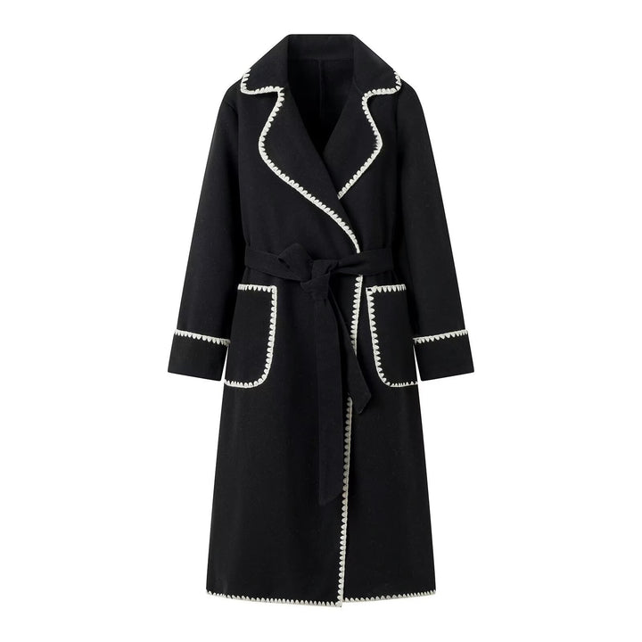 Elegant long coat for women with adjustable belt and contrasting seams Lune London