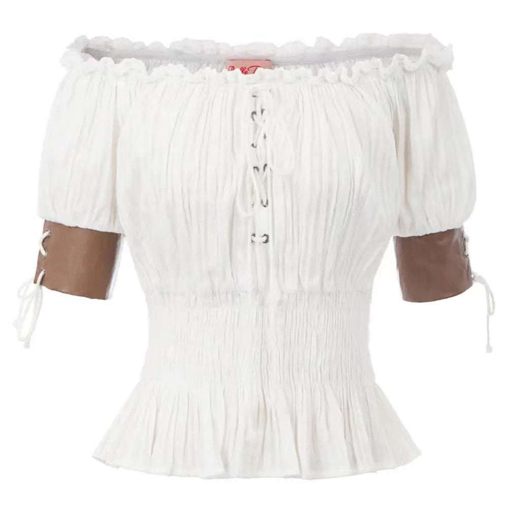 Women’s plunging blouse with ruffle details and lacing Lune London