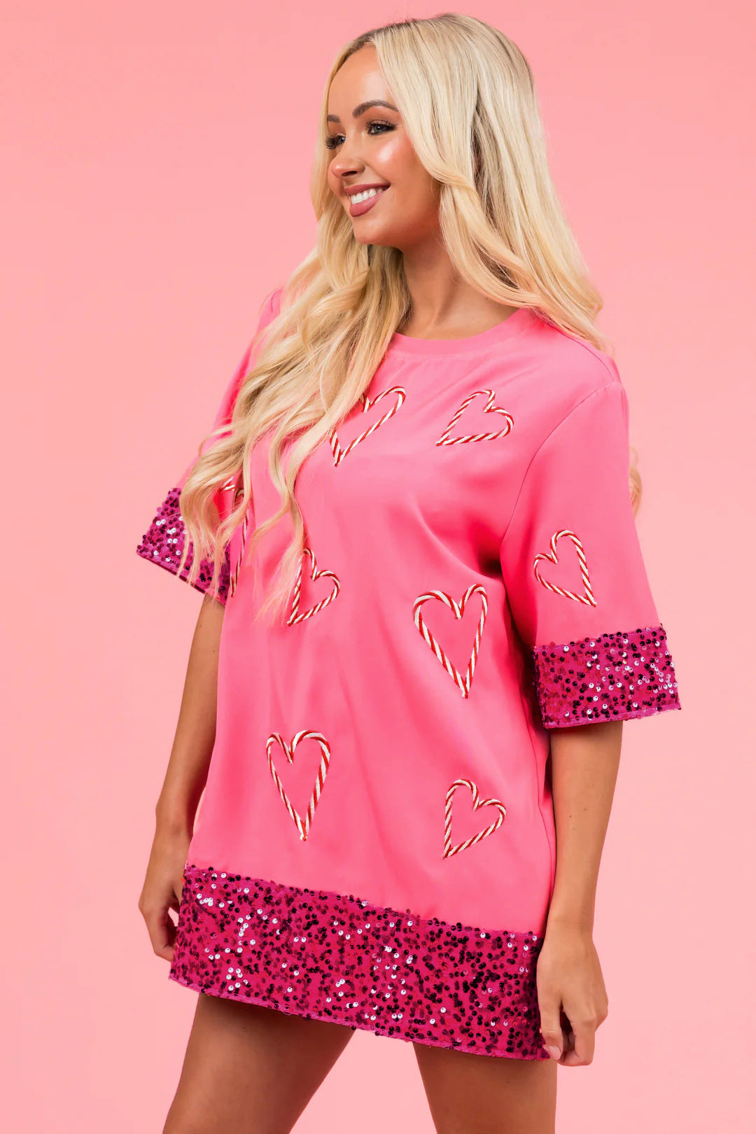 Women's sports t-shirt with a cheeky heart pattern and sparkling sleeves Lune London