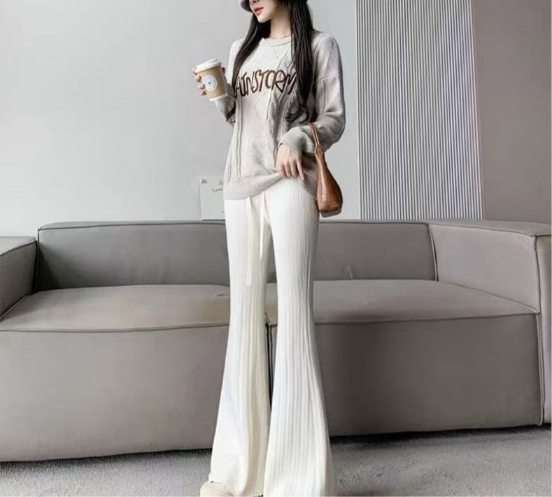 Pull en tricot décontracté pour femmes avec col haut et pantalon large