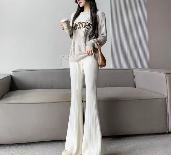 Pull en tricot décontracté pour femmes avec col haut et pantalon large