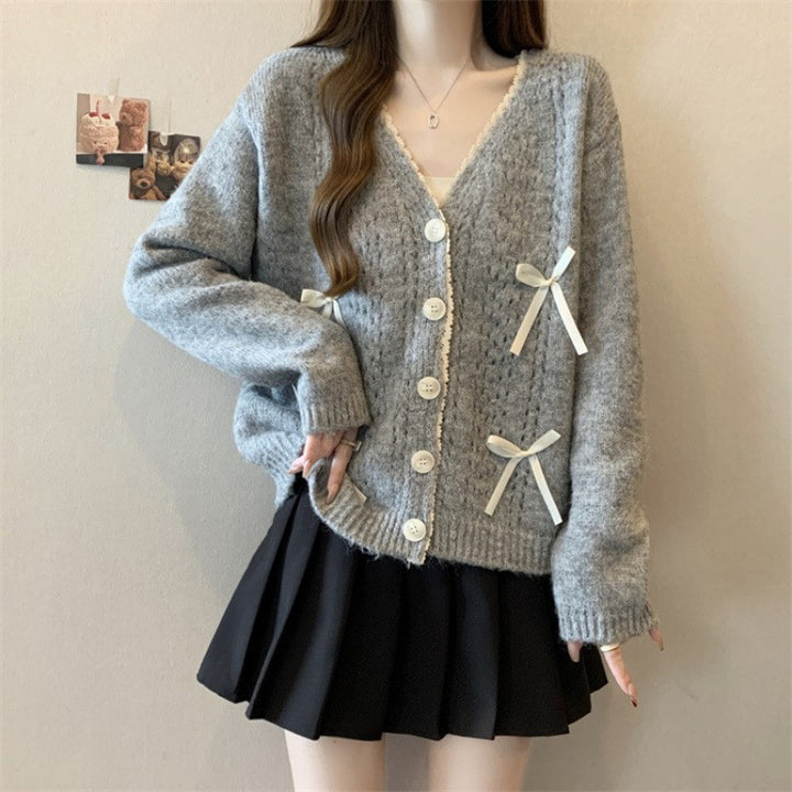 Cardigan en tricot confortable pour femmes avec drapé en nœud