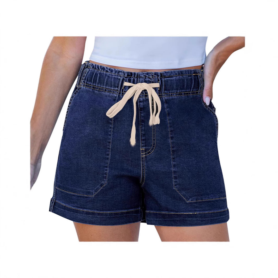 Ladies comfortable denim shorts with elastic waistband and practical pockets Lune London