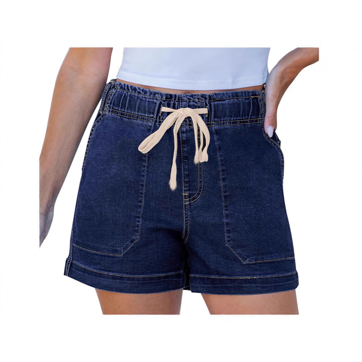 Ladies comfortable denim shorts with elastic waistband and practical pockets Lune London