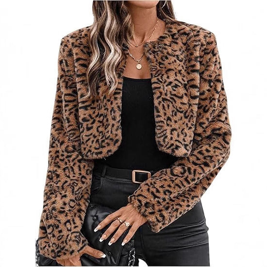 Fleece jacket with leopard print model for ladies Lune London