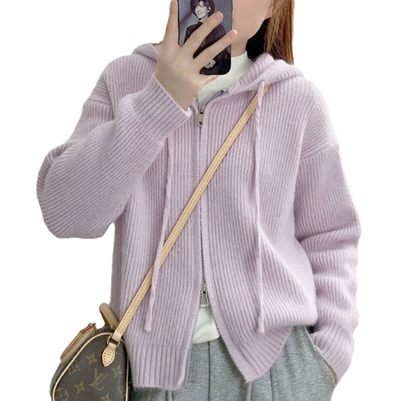 Ladies Zip-Hoodie with ribbed structure and kangaroo pocket Lune London
