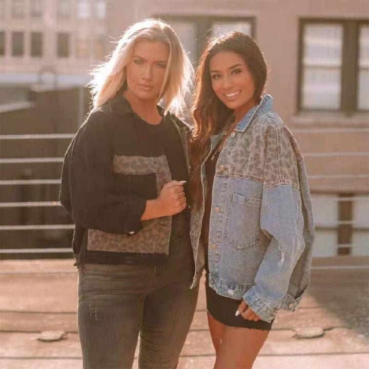 Veste en jean féminine à détails léopard Chic & Stil