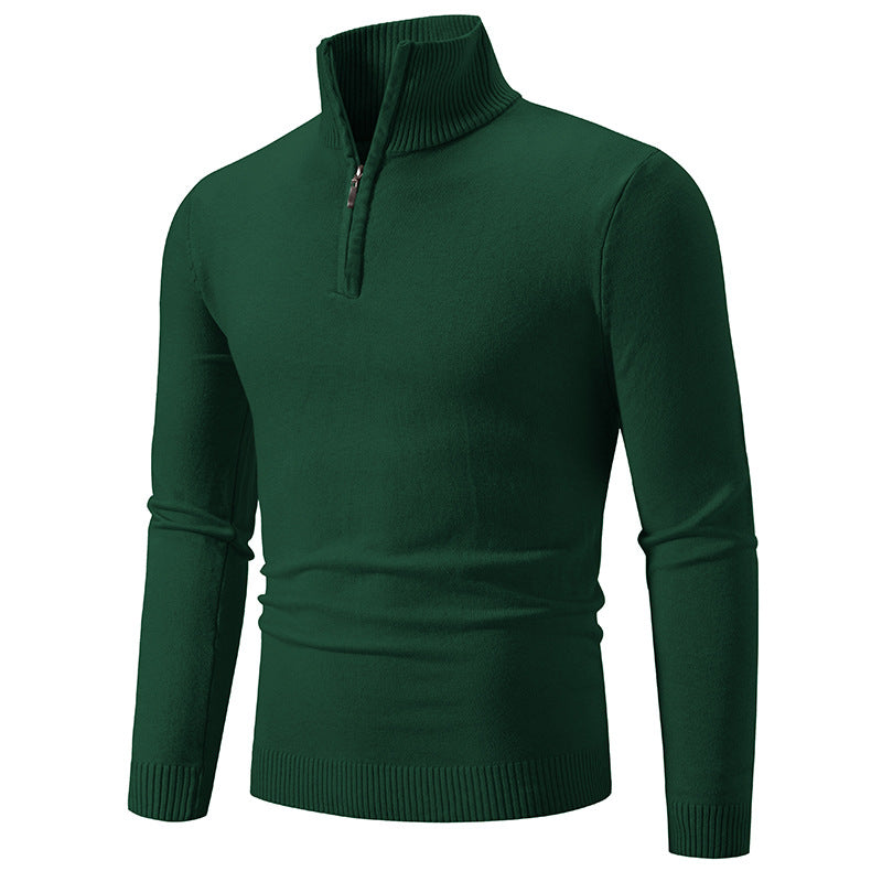 Knitted pullover for men with a modern high collar and a practical zipper Lune London
