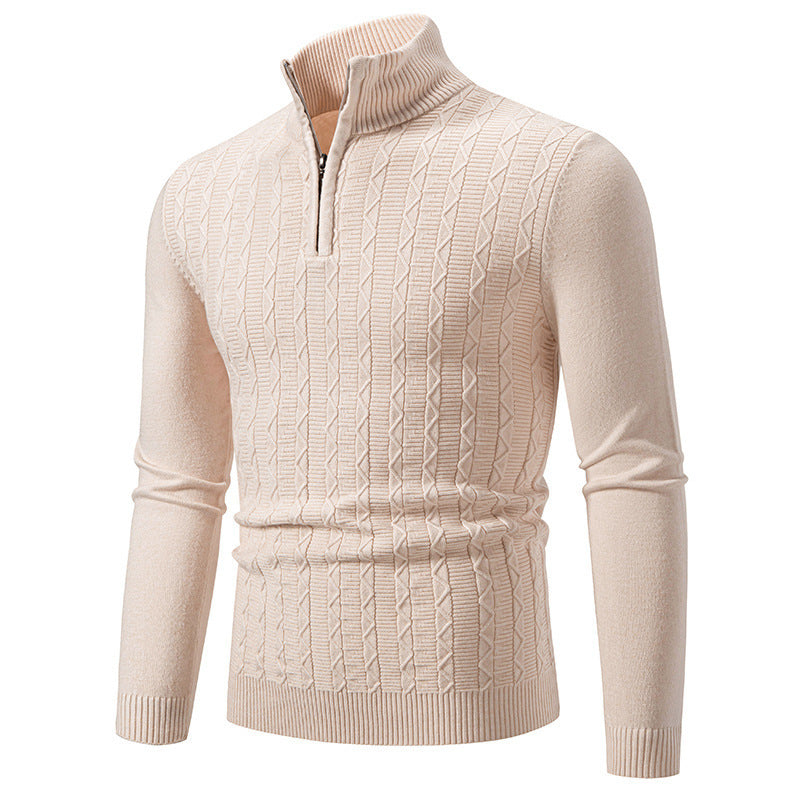 Trendy knitted sweater for men with high collar and zip Lune London