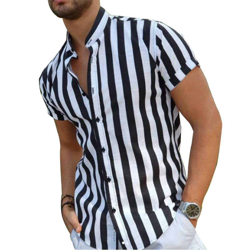 Short-sleeved shirt for men with a modern striped pattern and a stand collar Lune London