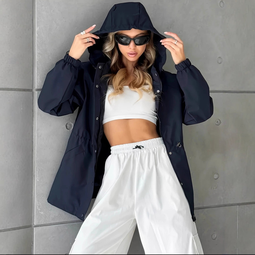 Women's waterproof leisure jacket with adjustable hood and elastic waist Lune London