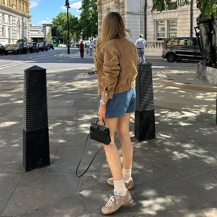 Suede jacket for women in a modern cropped style with pockets Lune London