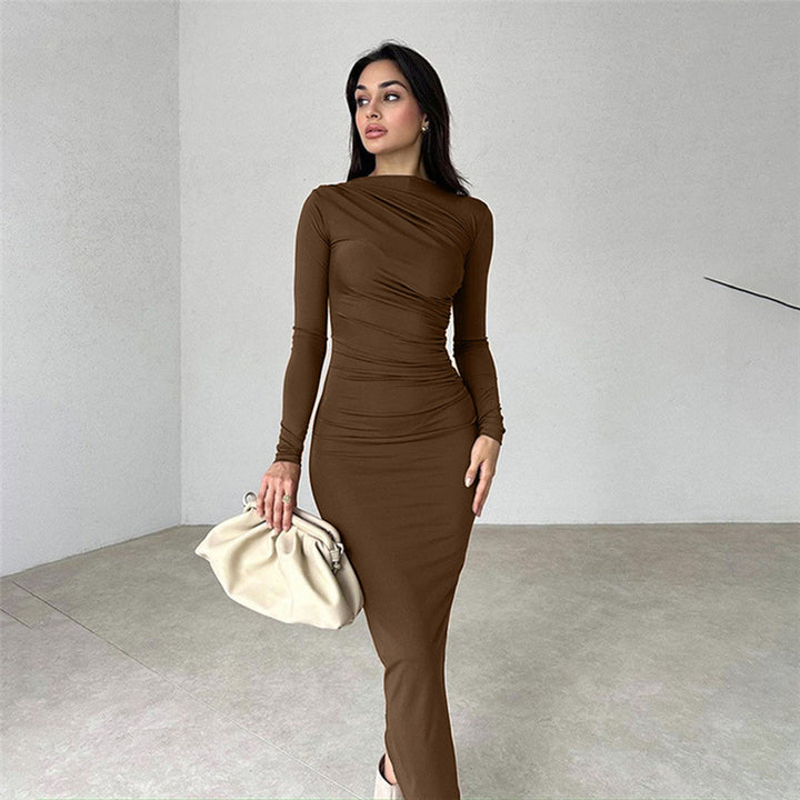 Robe ajustée à manches longues pour femmes avec fronces et design élégant Chic & Stil
