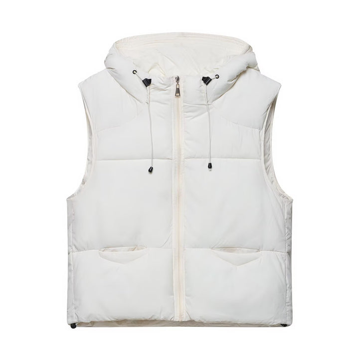 Ladies quilted gilet with hood and large pockets Lune London