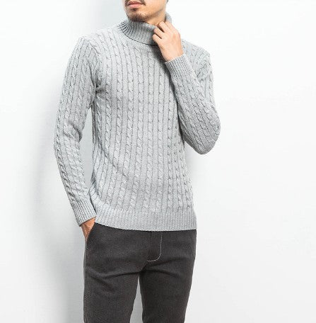 Knit sweater for men with high collar and cable knit pattern Lune London