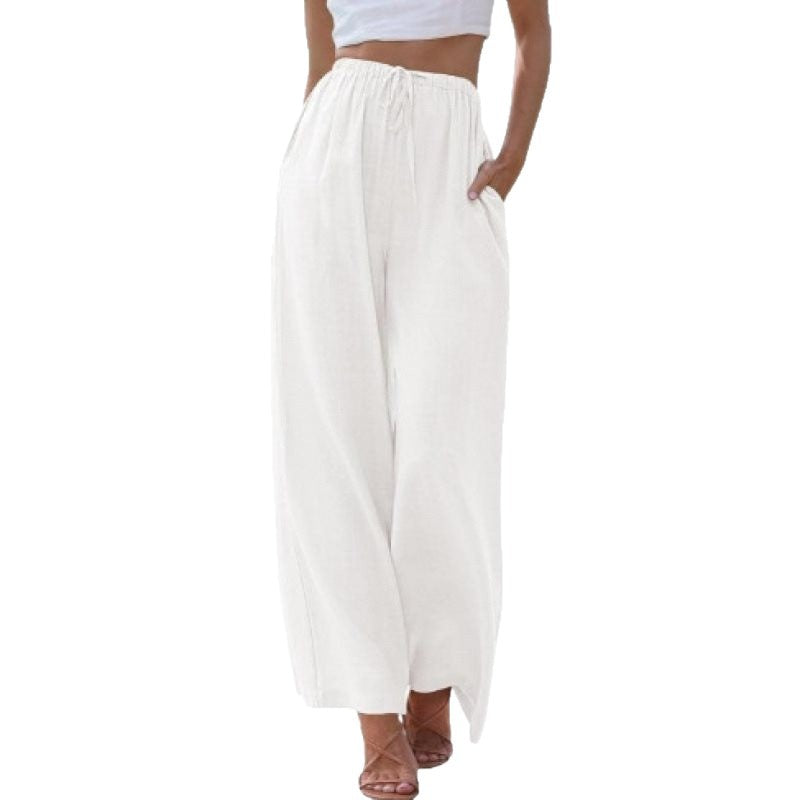 Wide palazzo pants for women with elastic waistband and side pockets Lune London