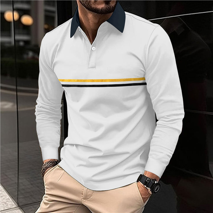Men's long sleeve polo shirt with modern striped pattern Lune London