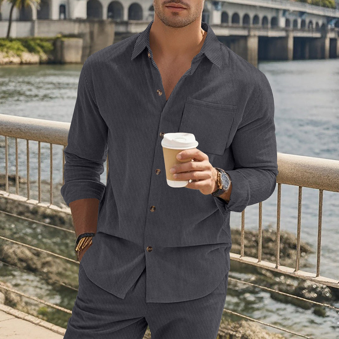 Men's long sleeve shirt with elegant stripes and practical chest pockets Lune London