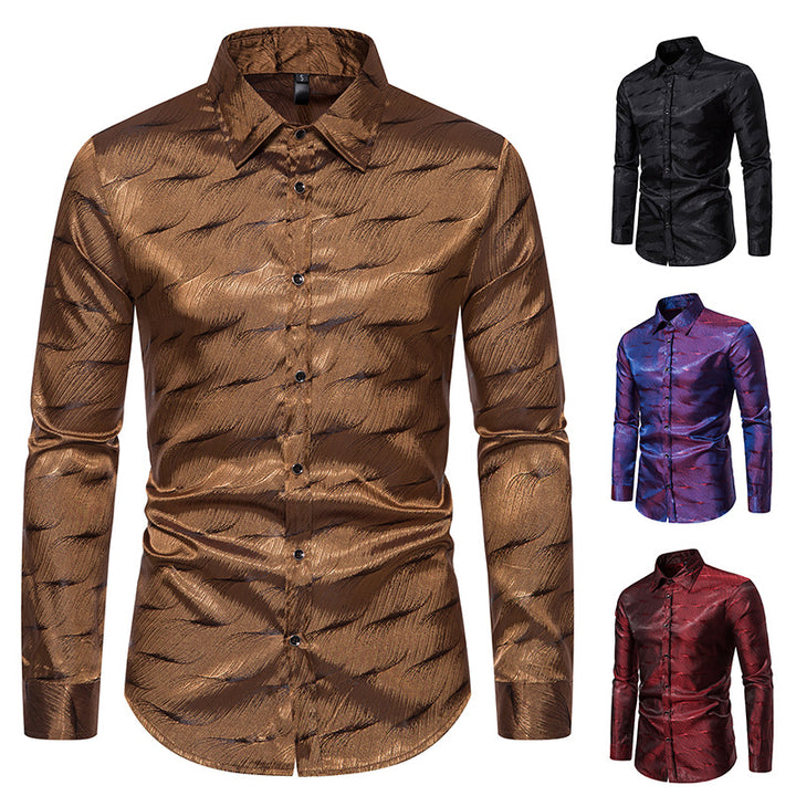 Elegant long sleeve shirt for men with glossy wave pattern Lune London