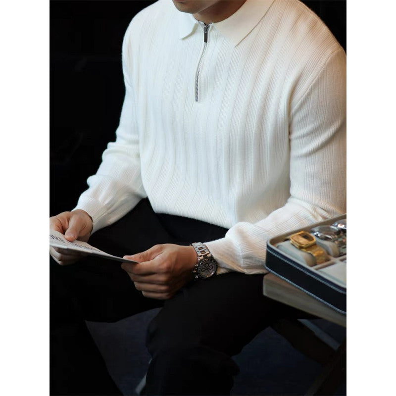 Knit sweater for men with collar and practical zipper Lune London