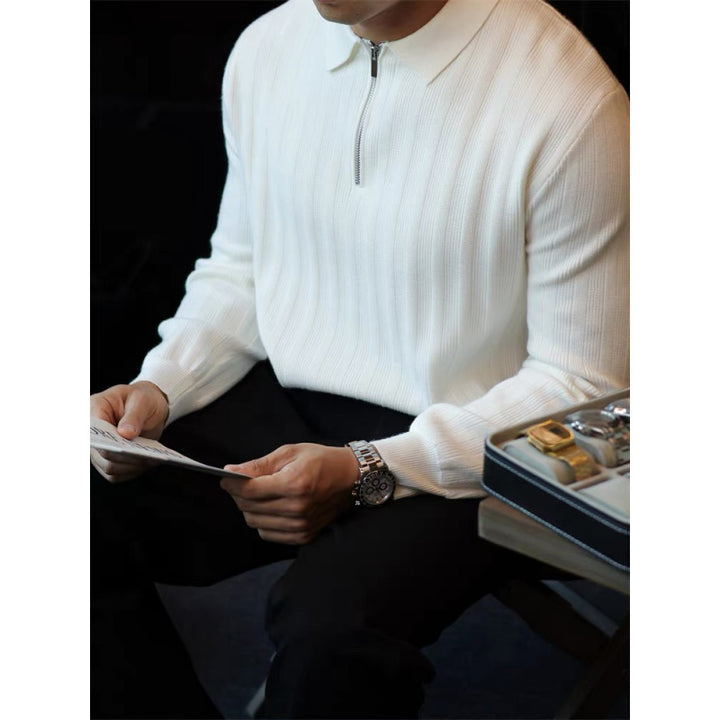 Knit sweater for men with collar and practical zipper Lune London