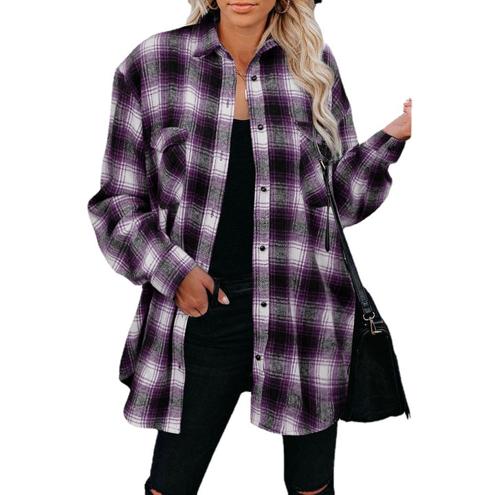 Vintage style women's flannel shirt with check pattern and chest pockets Lune London