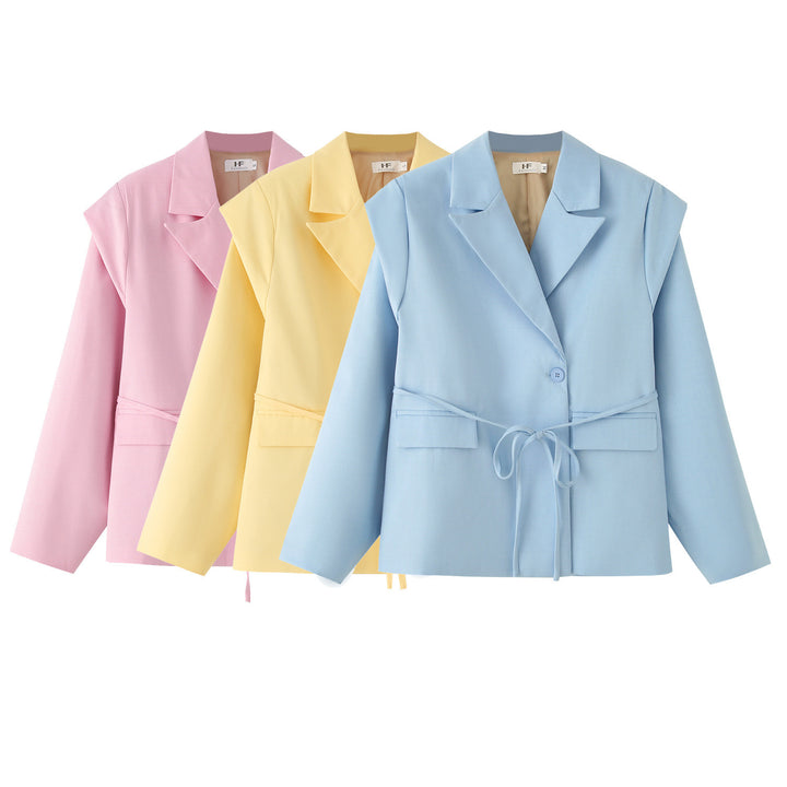 Dames élégante veste blazer avec ceinture à la taille Lune London