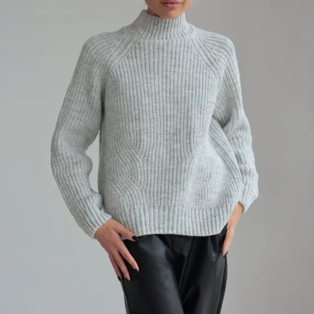 Knit sweater for women with high collar and decorative wave pattern Lune London