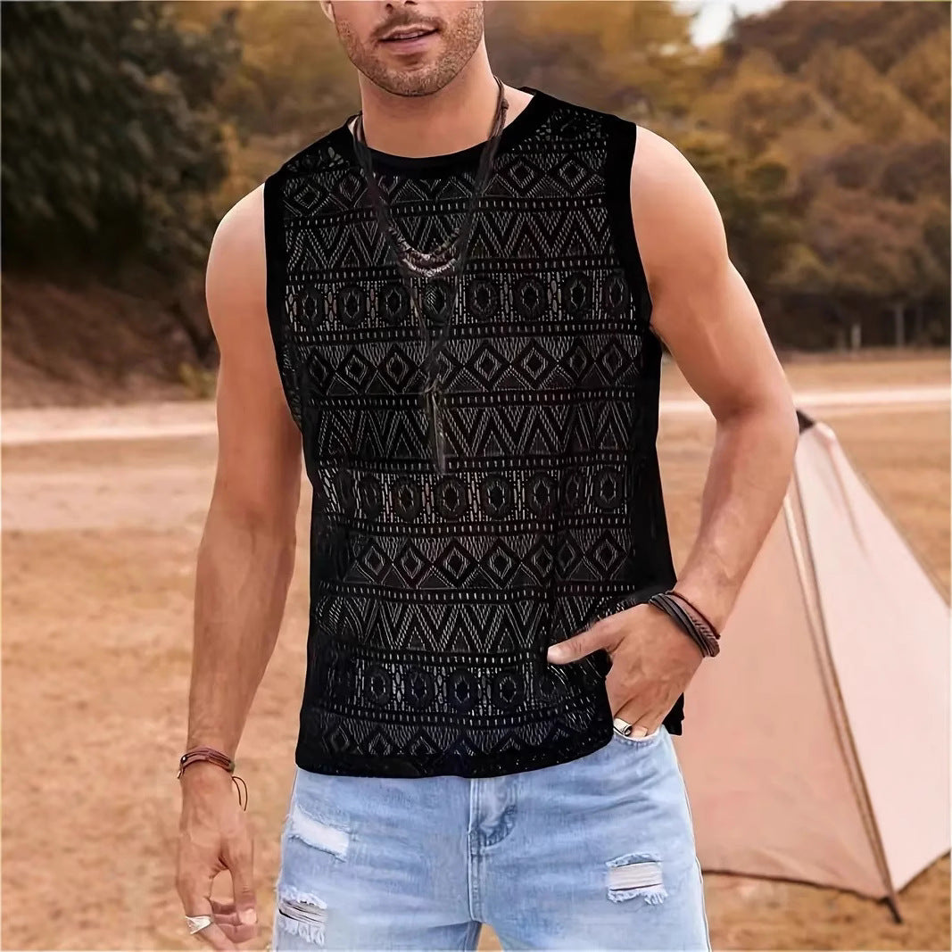 Men's sleeveless T-shirt with textured design Lune London